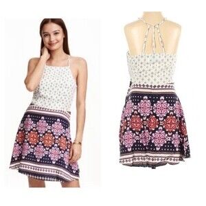 H&M white boho mini halter dress size 8